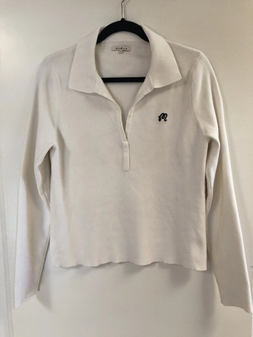 Malbon Golf Helena V Neck Ribbed Knit Sweater Embroidered Logo White Woman XL